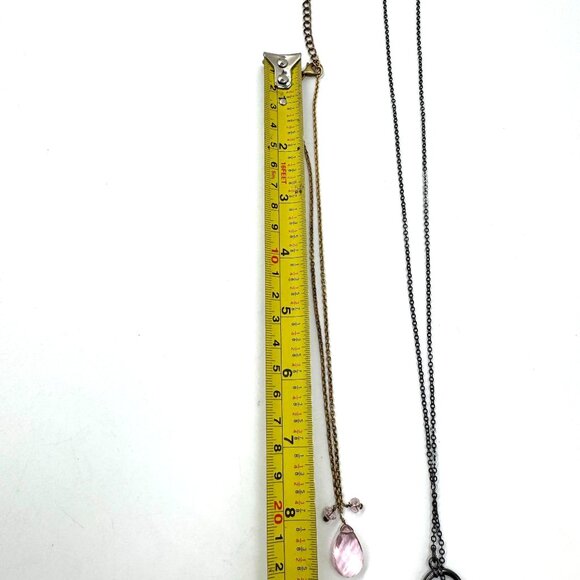 Teardrop Mystic Quartz Sterling Silver and Pink Rose Rhinestone Lariat Necklace - Picture 5 of 13